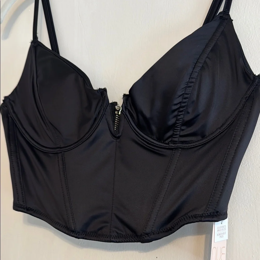 Black Cupped Silky Corset Crop Top - Picture 4 of 4